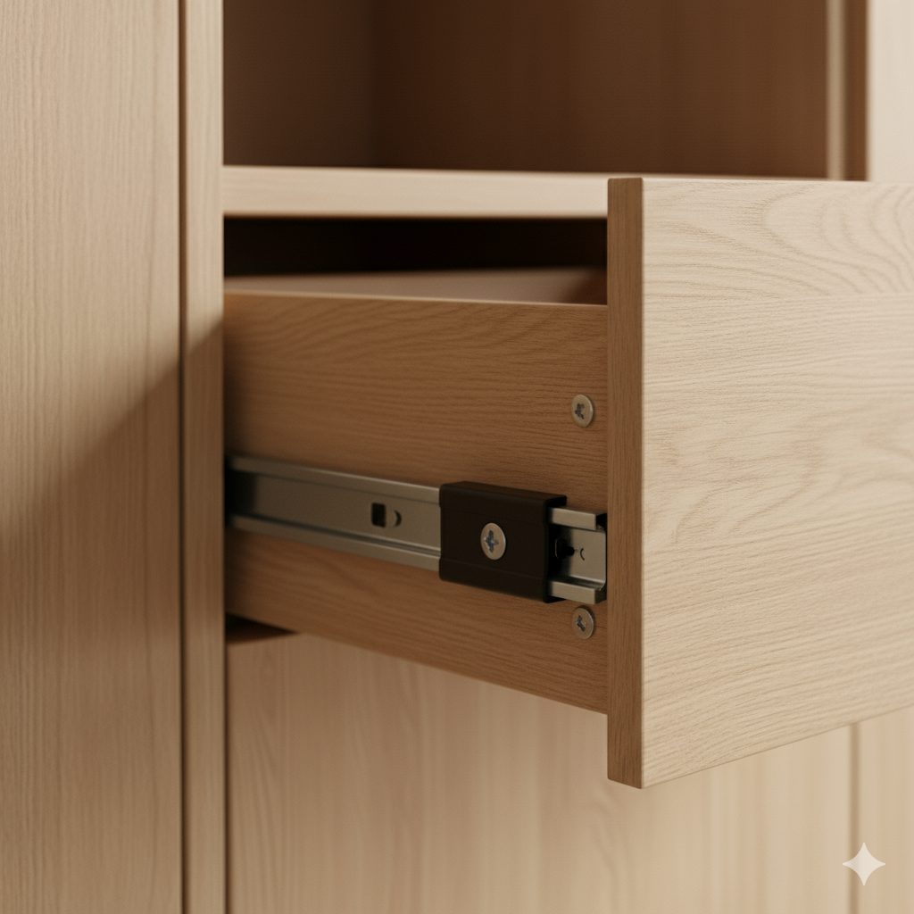 Close-up of bespoke furniture detailing, handles and integrated lighting