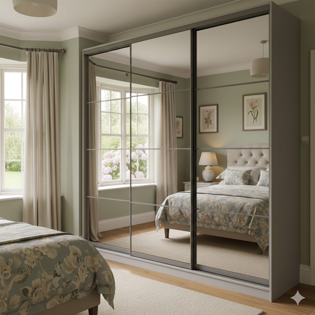 Bespoke fitted wardrobes with sliding doors in a North West bedroom